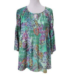 Spense Size M Multi-Colored Pleated Babydoll Blouse, Excellent Used Condition